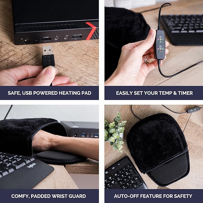 USB Heated Mouse Pad Hand Warmer - 3 Temperatures/Time Limits - Controller Included - Works with All PC Mice - Makes a Great Gift for PC Users