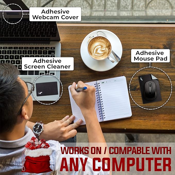 Mouse Pad Adhesive Bottom - Sticks to Any Surface - Portable - Webcam Covers and Screen Cleaner Included (2 Pack -Blank- Black)