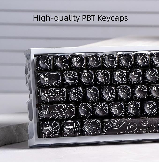 dagaladoo Black Topographic Keycaps SetMOA Profile PBT Key caps100 PercentDye-Sub 129-key Custom Keyboard Keycap for 100% 75% 65% 60% TKL US Layout Mechanical Keyboard