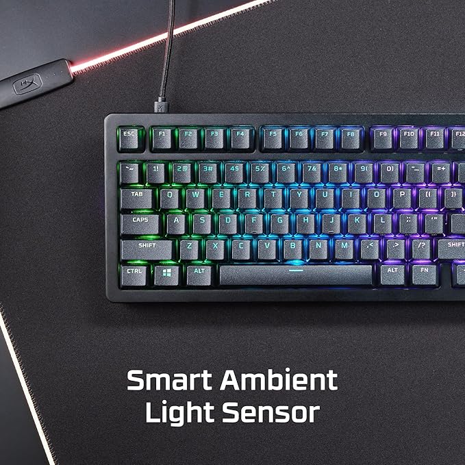 HyperX Alloy Rise 75 – Hot-Swappable 75% Mechanical Gaming Keyboard PC Ambient Light Sensor Gasket Mounted HyperX Linear Switches
