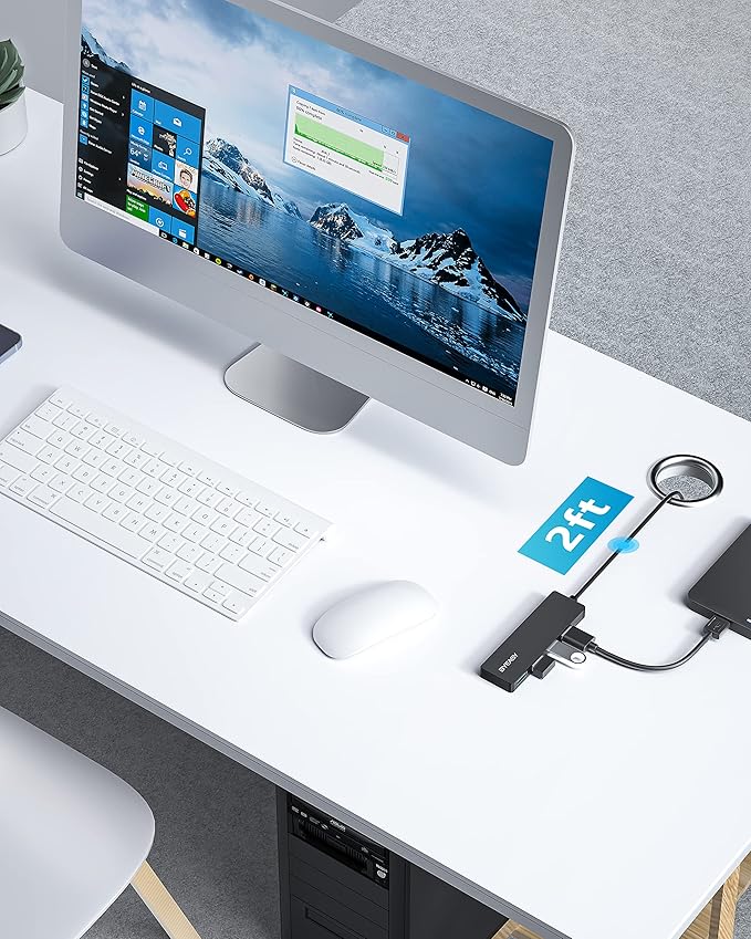 BYEASY USB Hub USB 3.1 Type-C to USB-A 3.0 Hub with 4 Ports and 2ft Extended Cable Ultra Slim Portable USBC Splitter for MacBook Mac Pro/Mini iMac PS5 Surface Pro Flash Drive(Black)