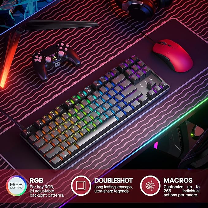 HK GAMING GK80 TKL v3 | Hotswap Mechanical Gaming Keyboard | Tenkeyless 87 Keys Multi Color RGB LED Backlit for PC/Mac Gamer | US Layout (Black Mechanical Brown)