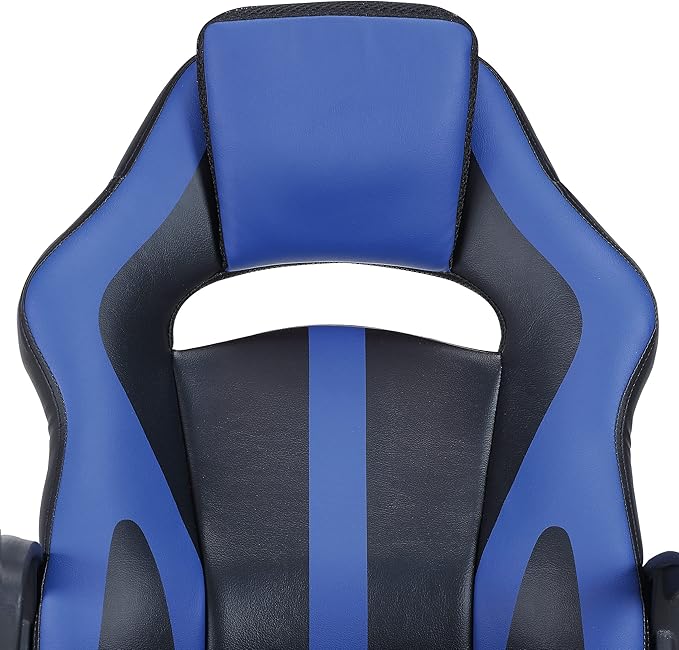 OSP Home Furnishings Influx Adjustable Faux Leather Gaming Chair with Lumbar Support and Full 360 Rotation Blue Accents