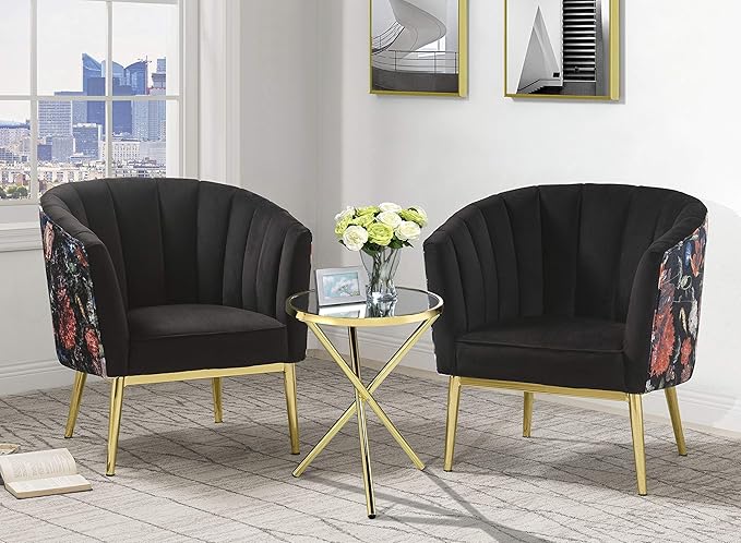Gaming chair  Modern Ergonomic Chair Tub Barrel Arm Chair Velvet Upholstered Channel Tufted with Gold Metal Legs Accent Club Chair Computer Desk Chair for Home Office Living Reading Room Bedroom ( Co