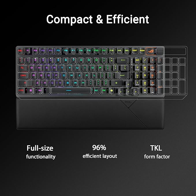 ASUS ROG Strix Scope II 96 RX Wireless Optical Gaming Keyboard – 96% Full-Size Tri-Mode Connectivity Pre-lubed ROG RX Red Linear Switches PBT Keycaps RGB PC/Mac Support - Black