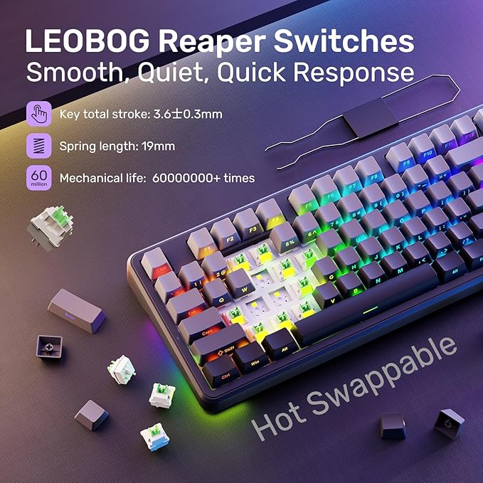 AULA F99S Mechanical Wireless Gaming Keyboard Tri-Mode Bluetooth/2.4G/USB-C Hot Swappable 99 Keys Custom Creamy Keyboard 99 Keys Full Size Computer Keyboards for PC Xbox PS5 etc (Purple Gradient)