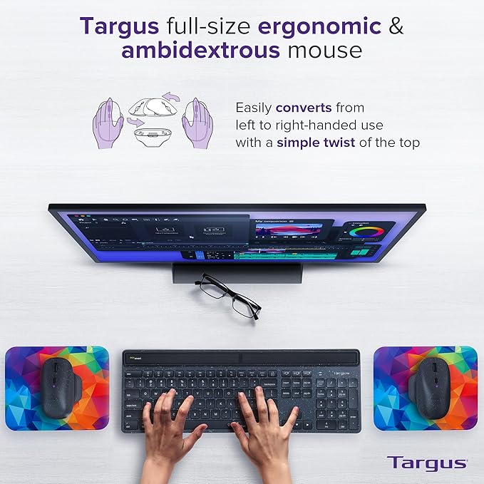 Targus ErgoFlip EcoSmart Sustainable Ambidextrous Full-Size Mouse - Gaming-Level Mouse Compatible with Chrome OS Windows and macOS (AMB586GL)