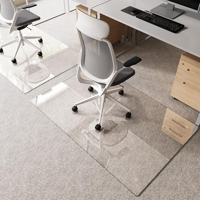 Tempered Glass Chair Mat 55x36 – Ultra-Clear Office Chair Mat for Hardwood Floors &amp Low-Pile Carpets – Heavy-Duty 0.2 Scratch-Resistant Surface with Non-Slip Pads – Supports 1000 lbs
