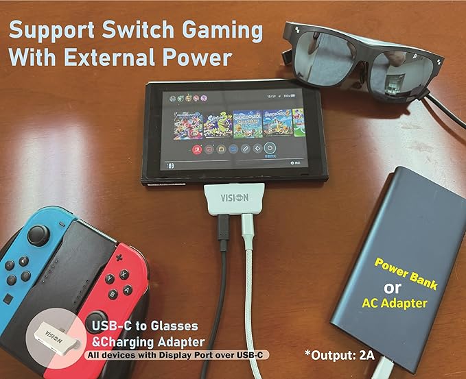USB C to AR Glasses and Charging Adapter Compatible 100W PD Fast Charging for iPhone 17-15Switch ROG Ally Steam Deck. Connected V-iture/Rokid/X-Real AR Glasses 4K 60Hz/2K 120Hz
