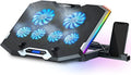 TopMate C11 Laptop Cooling Pad RGB Gaming Notebook Cooler Laptop Fan Stand Adjustable Height with 6 Quiet Fans and Phone Holder Computer Chill Mat for 15.6-17.3 Inch Laptops - Blue LED Light