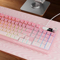V102 Wired Keyboard 98 Keys Creamy Gaming Keyboard with Number Pad Display Screen &amp Media Knob RGB Silent Wired Cute Computer Keyboard for Laptop PC Gamer - Gradient Pink