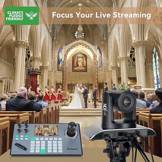 Tenveo NDI PTZ Camera AI Humanoid &amp Face Auto-Tracking HDMI/LAN/USB3.0 PoE PTZ Camera 20X Optical Zoom IP Live Streaming FHD 1080P 60FPS for Church Services Worship Video Conference Live Stream