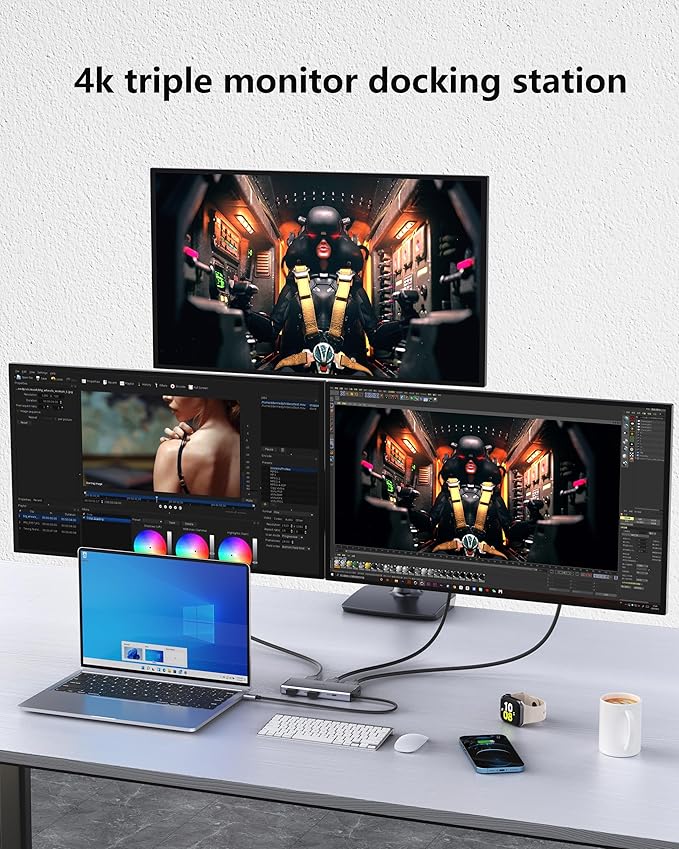 USB-C Laptop Docking Station for Triple Monitor | 7-in-1 Dock with DP 4K@160Hz/8K@30Hz + Dual HDMI 4K@60Hz 10Gbps USB A/C 100W PD | Laptop Dock for Windows/Mac