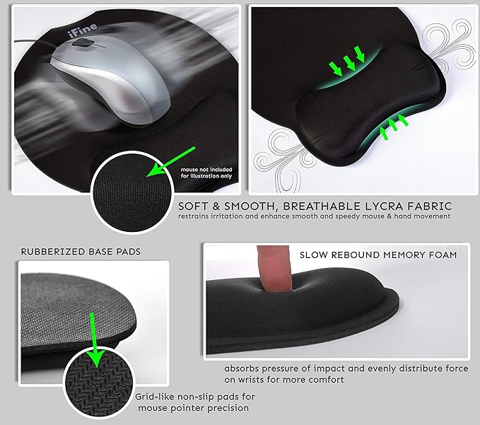 iFine Upgrade Enlarged Superfine Fibre Soft Smooth Memory Foam Ergonomic Mouse Pad &amp Keyboard Wrist Rest for Desktop Mac Gaming or Office Stress Free Typing (Black Two Sets)