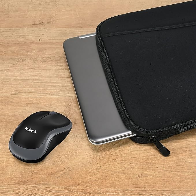 Logitech Bundle Wireless Mouse M185 – Black &amp 16” Sleeve (Black)
