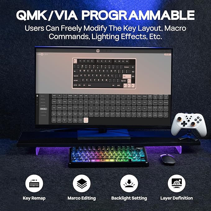 KiiBoom Phantom81 Lite 75% Gasket Mechanical Keyboard QMK&ampVIA Programmable 3 Modes Wireless Gaming Keyboard RGB Backlights ABS Case + UV Tech Hot-Swappable for Windows/Mac/Linux (Black)