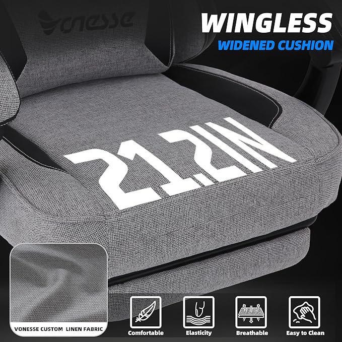 Vonesse Gaming Chair Office Chair with Linen Breathable Mesh Fabric Desk Chair with Lumbar Support and Massage Executive Computer Chairs with Footrest and Headrest (Gray)