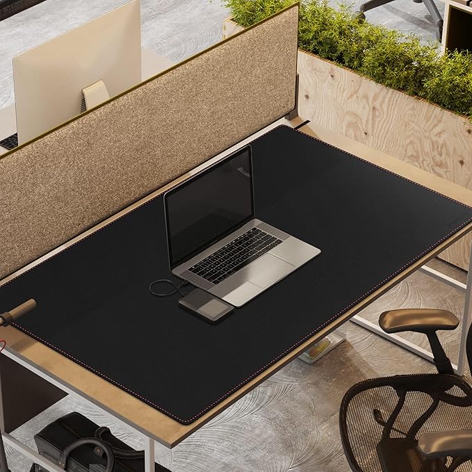 ZORESYN Leather Desk pad (47.24 x 31.50) - pu Leather Desk mat with Suede Base - Large Gaming Mouse pad Waterproof Table Mat Desktop Writing Pad Mouse Mat (Black)