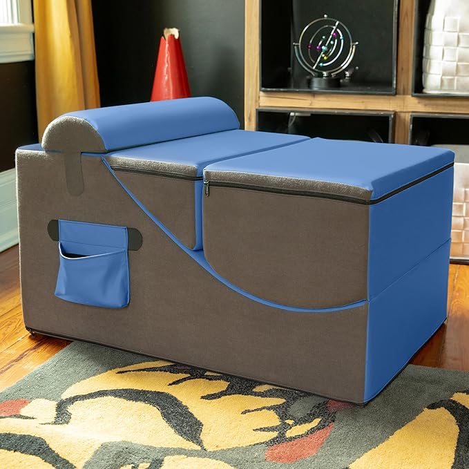 Jaxx Flexx V-Tex Convertible 3 in 1 Gamer Chair Table &amp Ottoman w/Adjustable Headrest &amp Pocket - Vinyl Royal Blue