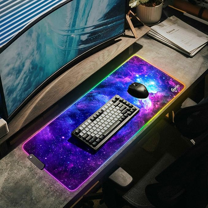 Gerlos RGB Large Gaming Mouse Pad Extended Soft LED Mouse Pad Non-Slip Rubber Base Water Resist Keyboard Pad Computer Mousepad 31.5×11.8 inches