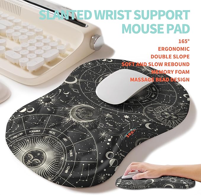 2-in-1 Ergonomic Set Wave Rise Keyboard Wrist Rest and Massage Bulge Slope Mouse Pad Wrist Support Cushion Memory Foam Integrated to Relieve Wrist Pain Constellation