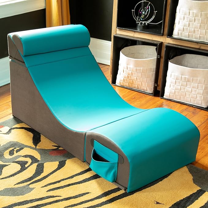 Jaxx Flexx V-Tex Convertible 3 in 1 Gamer Chair Table &amp Ottoman w/Adjustable Headrest &amp Pocket - Vinyl Turqouise