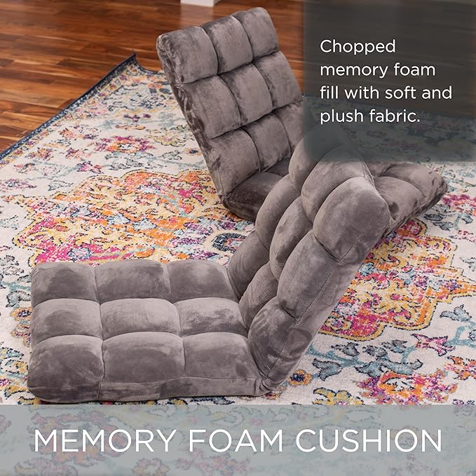 BIRDROCK HOME Adjustable Memory Foam Floor Chair - Ideal for Gaming Reading Meditation - Comfortable and Versatile - Suitable for Kids and Teenagers - Comfy Foldable Floor Seat - Grey