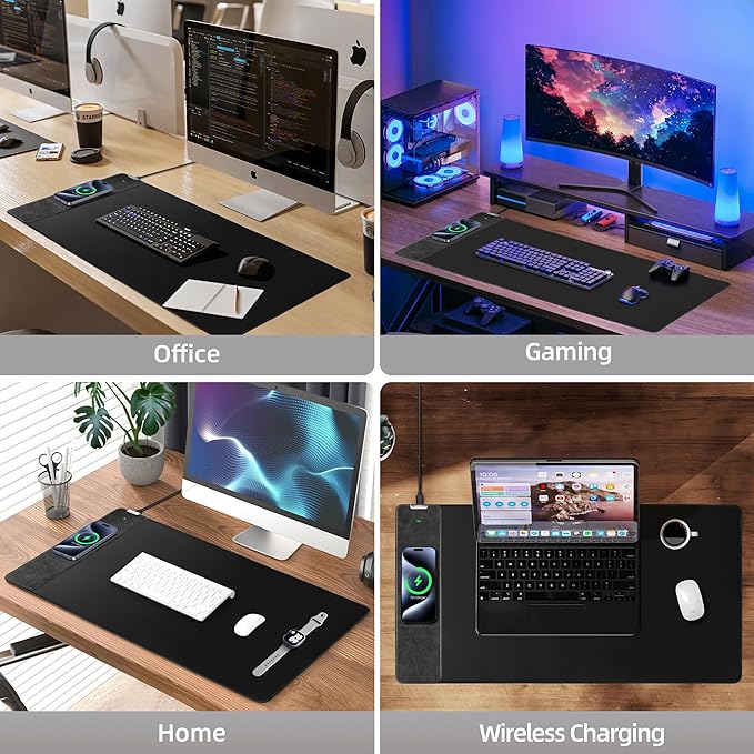ExtreLife Wireless Charging Mouse Pad Gaming Mouse Pad with Ultra-Smooth Surface 31.5”x15.75” Large Desk Mat Non-Slip Rubber Base Waterproof Computer Keyboard Pad for Gaming MacBook Laptop Desk