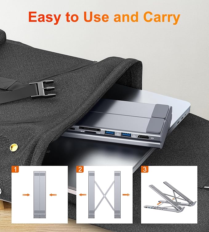 USB C Laptop Docking Station Stand Dock Tablet Stand 8 in 1 USB C Hub with 4K HDMI 2 USB 3.0 PD 100W Universal Dock Station for MacBook Pro/Air/Dell/HP/Surface/Lenovo Plug and Play