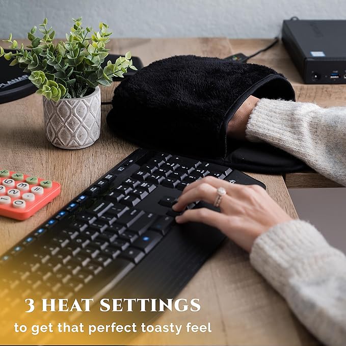 USB Heated Mouse Pad Hand Warmer - 3 Temperatures/Time Limits - Controller Included - Works with All PC Mice - Makes a Great Gift for PC Users
