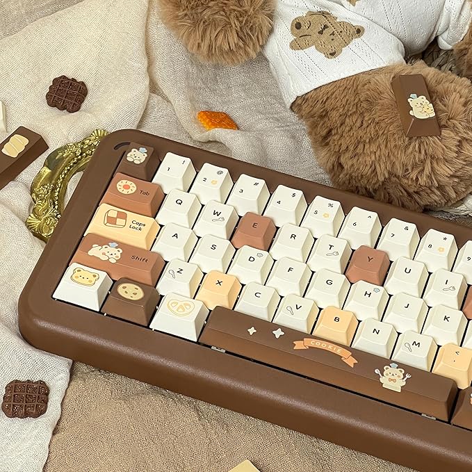 Brown White PBT Keycaps Cute Custom Keyboard Keycaps 60 75 100% Dye Sublimation Kawaii Anime Keycap 145 Keys Set for Cherry Gateron MX Switches