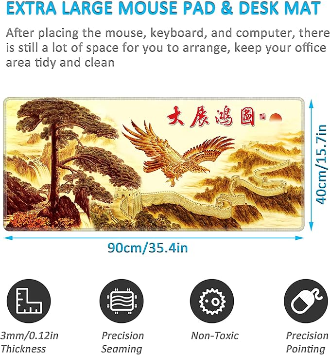 LL-COEUR XXL Landscape Gaming Mouse Pad Computer Keyboard Mat Office Desk Pad (Eagle 35.4 x 15.7 x 0.12)