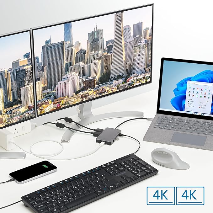 Kensington UH1450P Dual 4K Monitor USB Type C Hub Laptop Docking Stations with Dual 1.4++ DisplayPort Ports 85W Charging for Thunderbolt 3/4 and USB-C Devices 2X USB-A 1 USB Type C Port (K36900WW)