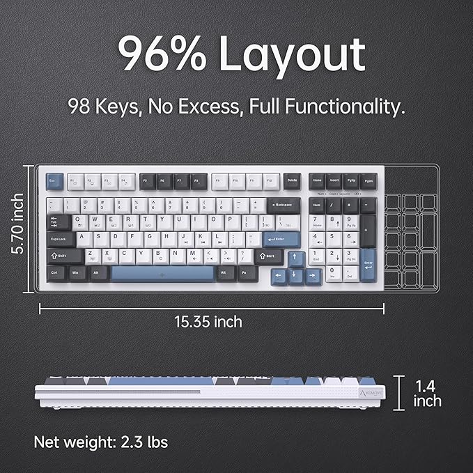 KEMOVE K98SE Mechanical Gaming Keyboard 98 Keys LED Backlit Programmable 96% Wired Computer Keyboard with Double Sound Dampening Foam Pre-lubed Brown Switch