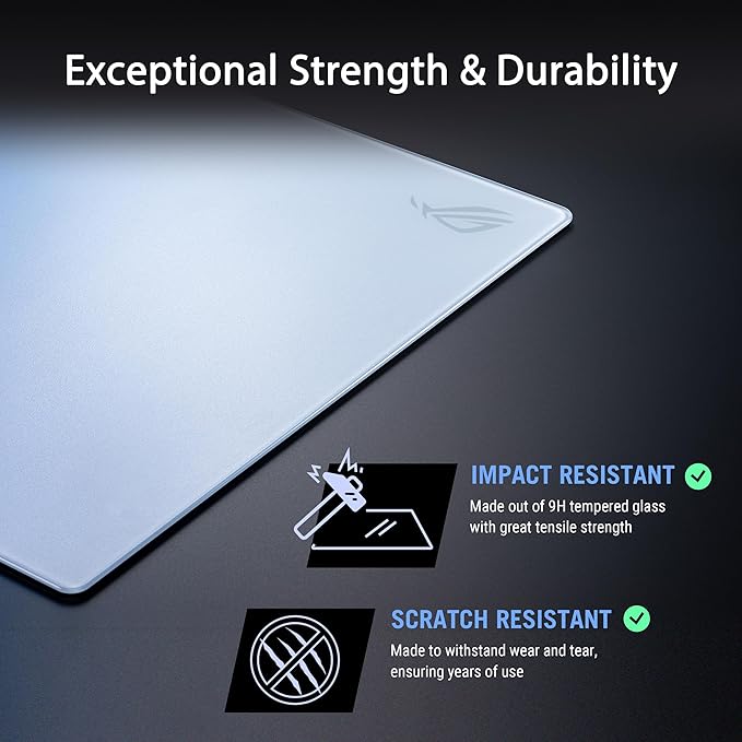 ASUS ROG Moonstone Ace L Glass Gaming Mouse Pad – 19.7” x 15.7” Ultra-Smooth Matte Tempered Glass for Quiet Ultrafast Glides Impact/Scratch Resistant Easy to Clean Anti-Slip Silicone Base - White