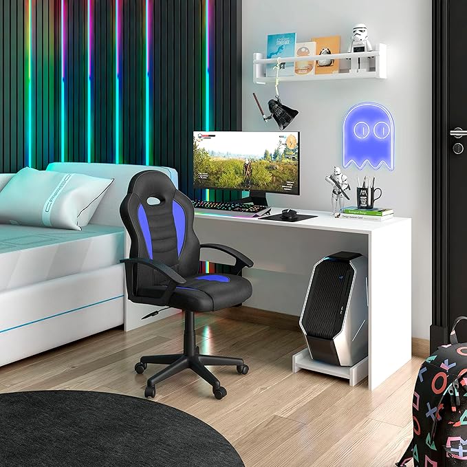 Kid's Gaming and Student Racer Chair with Wheels Lumbar Support High Back Adjustable Rolling Swivel Desk Chair (Blue)
