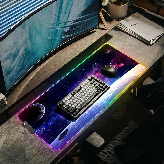 Gerlos RGB Large Gaming Mouse Pad Extended Soft LED Mouse Pad Non-Slip Rubber Base Water Resist Keyboard Pad Computer Mousepad 31.5×11.8 inches