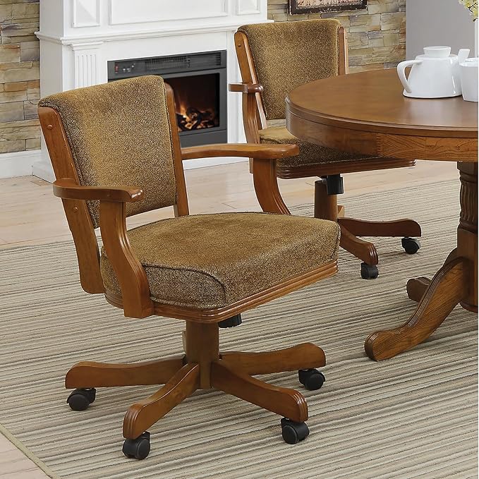 Olive Brown and Amber Upholstered Game Chair with Casters