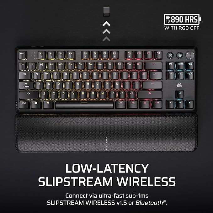 Corsair K70 CORE TKL Wireless RGB Tenkeyless Mechanical Gaming Keyboard – Pre-Lubed MLX Red v2 Linear Switches SOCD ABS Double-Shot Keycaps Sound Dampening 1000Hz Polling QWERTY NA – Black