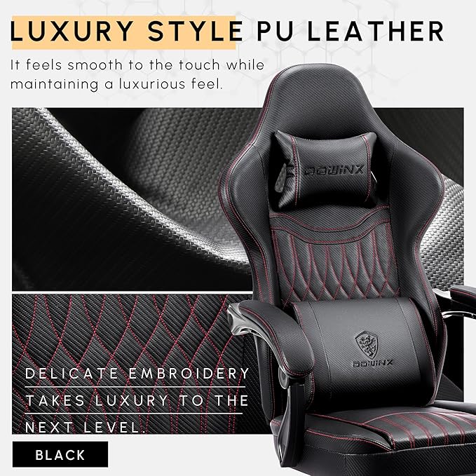 Dowinx LS-665TE7A Gaming Chair Breathable PU Leather Gamer Chair with Pocket Spring Cushion Ergonomic Computer Chair with Massage Lumbar SupportAdjustable Swivel Task Chair with Footrest