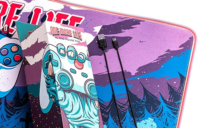 Official One More Life XXL LED Gaming Mouse Pad | 900x400x4 mm Non-Slip Rubber Base RGB Keyboard &amp Mouse Mat | Gaming Gifts