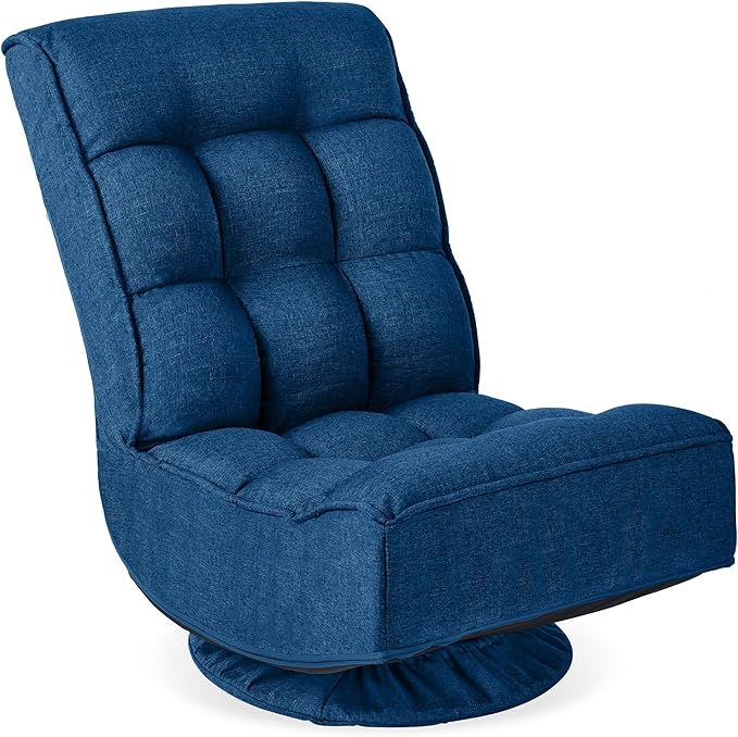 Best Choice Products Reclining Folding Floor Gaming Chair for Home Office Lounging Reading w/ 360-Degree Swivel 4 Adjustable Positions Tufted Cushions - Dark Blue