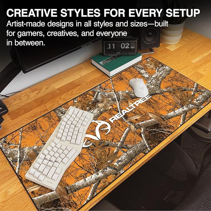 MPCO. Real Tree Large Gaming Desk Pad - 36 x 17 Duraglyde Fabric Edge Orange – with Logo Desk Mats - Non-Slip Washable Smooth Glide for Precision Gaming &amp Work