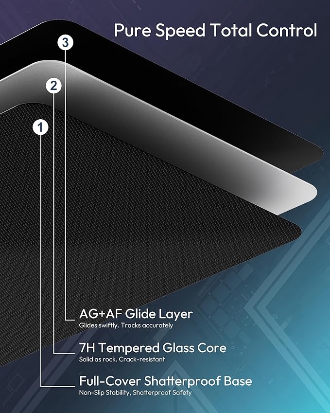 Glass Mousepad for Gaming | 2mm Ultra-Thin Hard Gaming Mousepad | Glass Mouse Pad for Esport 12.2x16.1 | Tempered Glass Ultra-Smooth AF Surface | Precise Tracking High-Speed Non-Slip Base