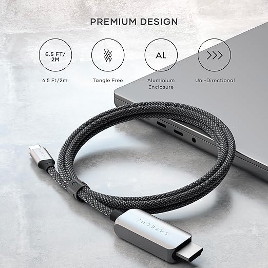 Satechi USB C to HDMI 2.1 8K Cable with 8K @ 60Hz and 4K @ 120Hz Type C to HDMI Cable Thunderbolt 3/4 Compatible for MacBook Air/Pro M5/M4 iPad Air/Pro M5/M4 iPhone 17 and More (6.5 ft/2m)