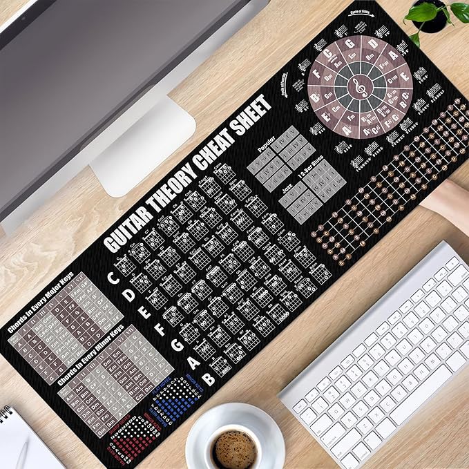 Guitar Theory Cheat Sheet Mousepad Guitar Theory Mouse Mat Music Cheat Sheet Mouse Pad Chords Piano Cheat Sheet Beginners Musician Music Production Black Color NVA