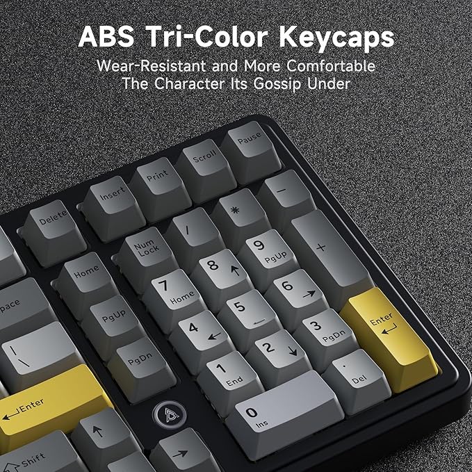 NACODEX AK980 Wired Mechanical Gaming Keyboard 98% Gasket Hot Swappable Keyboard with RGB Backlit PBT Keycaps Five-Layer Padding 101 Keys Gaming Keyboard Gray White Yellow