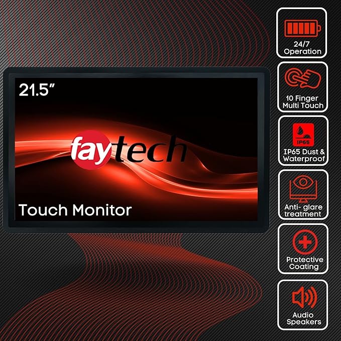 faytech 21.5 Capacitive Touchscreen Monitor - HDMI VGA DP USB - Compatible with Windows Mac and Linux. Perfect for 2nd Screen POS System Touchscreen Vending HMI Digital Signage Kiosk