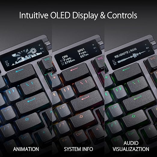 ASUS ROG Azoth Wireless Mechanical Gaming Keyboard – 75% TKL Tri-Mode Connectivity Hot Swappable Pre-lubed ROG NX Storm Clicky Switches PBT Keycaps RGB OLED Display PC/Mac Support - Black