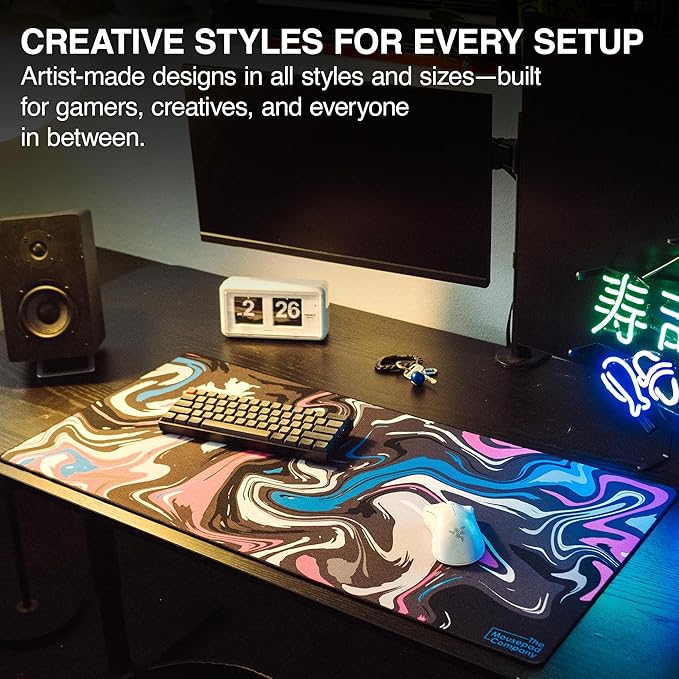 MPCO. Original Large Gaming Desk Mat – 36 x 17 Aeroglyde Strata Blue &amp Pink Full Desk Mouse Pad for Smooth Precision – Non-Slip Washable Extra-Large PC Mouse Pad for Gaming Sessions